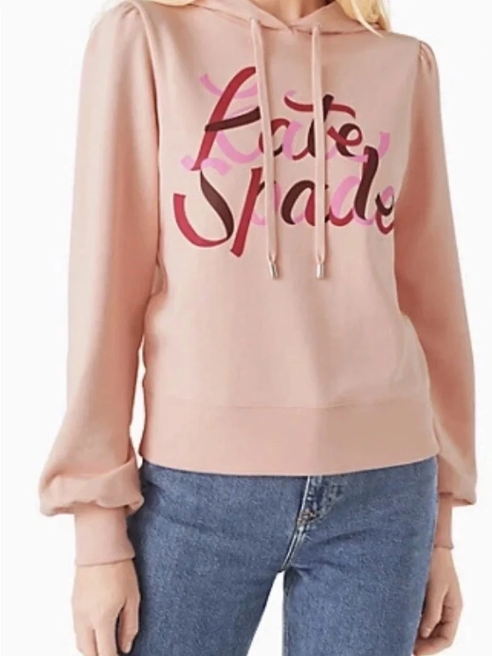 Kate Spade Ribbon Hoodie in Pink Ruby Cotton French Terry Size: Large MSRP:$159